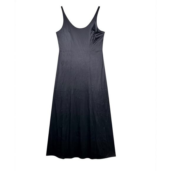 Bali Dresses & Skirts - Vintage Bali Black Midi Slip Dress Stretch Strappy Scalloped Goth - Size Large